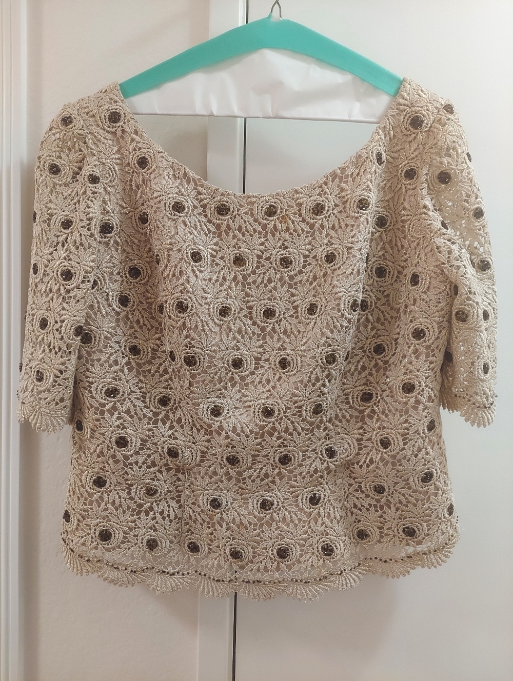 Watters Cream Crochet Scoop Bridal Top